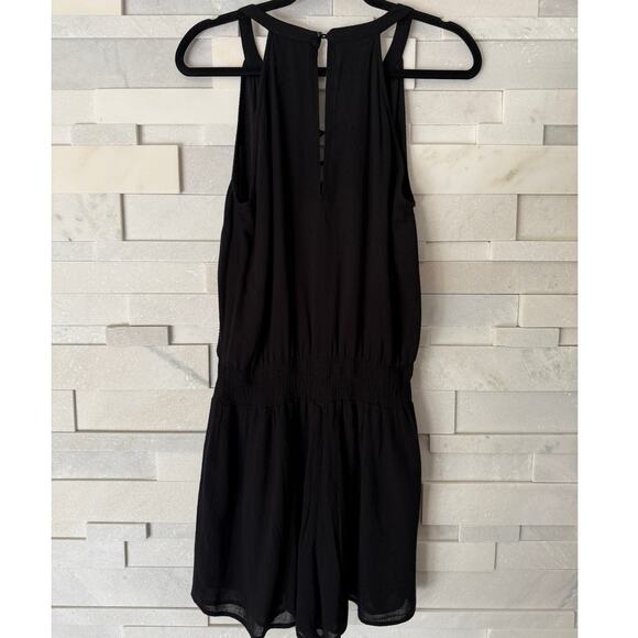 ANTHRO CHLOE OLIVER Amoret Lace Up Crochet Trim Sleeveless Shorts Romper Black S - Picture 4 of 6